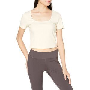 PUMA Womens Ivory Ribbed Short Sleeve Square Neck Crop Top XL